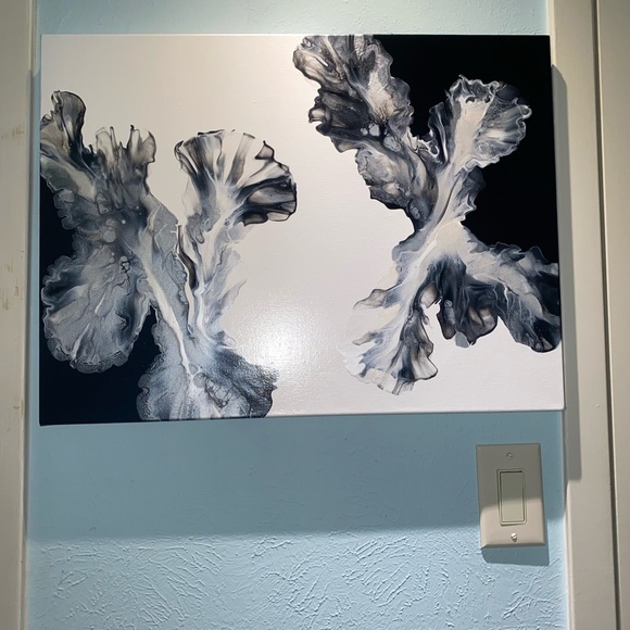 ❌SOLD❌18x24 hand painted acrylic fluid pour art canvas painting black white - Picture 2 of 15